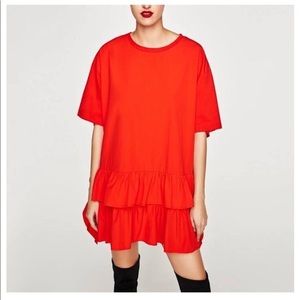 Zara oversized ruffled shirt dress women's XS